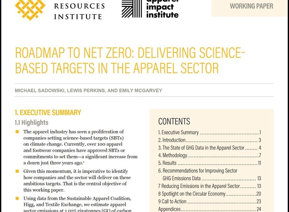 ROADMAP TO NET ZERO: DELIVERING SCIENCE-BASED TARGETS IN THE APPAREL SECTOR